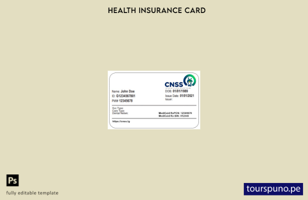 Plantilla de tarjeta de seguro médico de Togo lista para imprimir